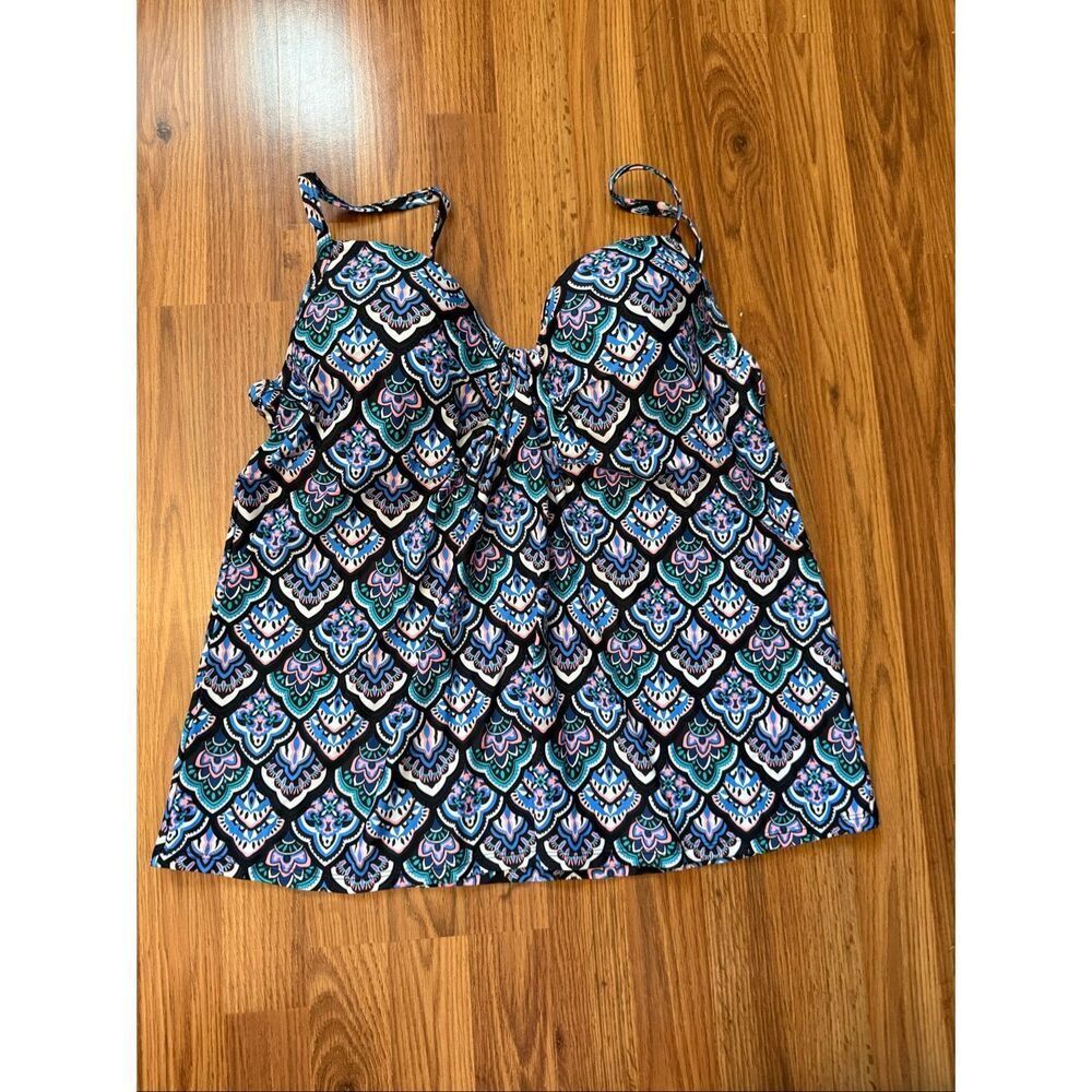 Island Escape Women's Scorpio Printed Underwire Tankini Top Multicolor Sz 16